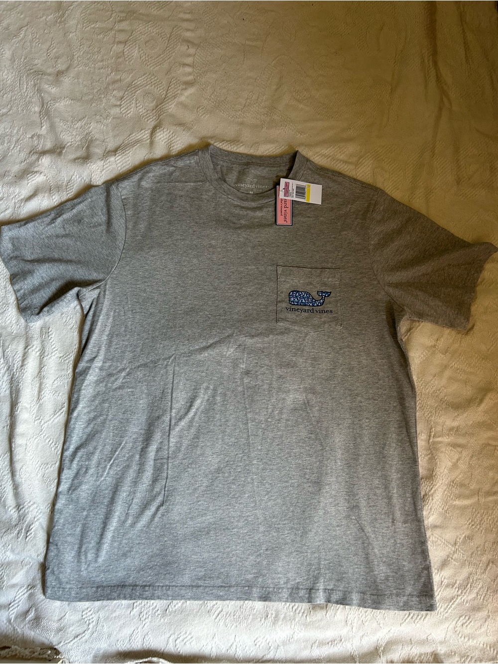 Vineyard Vines Gray Short Sleeve Pocket Tee with Blue Whale